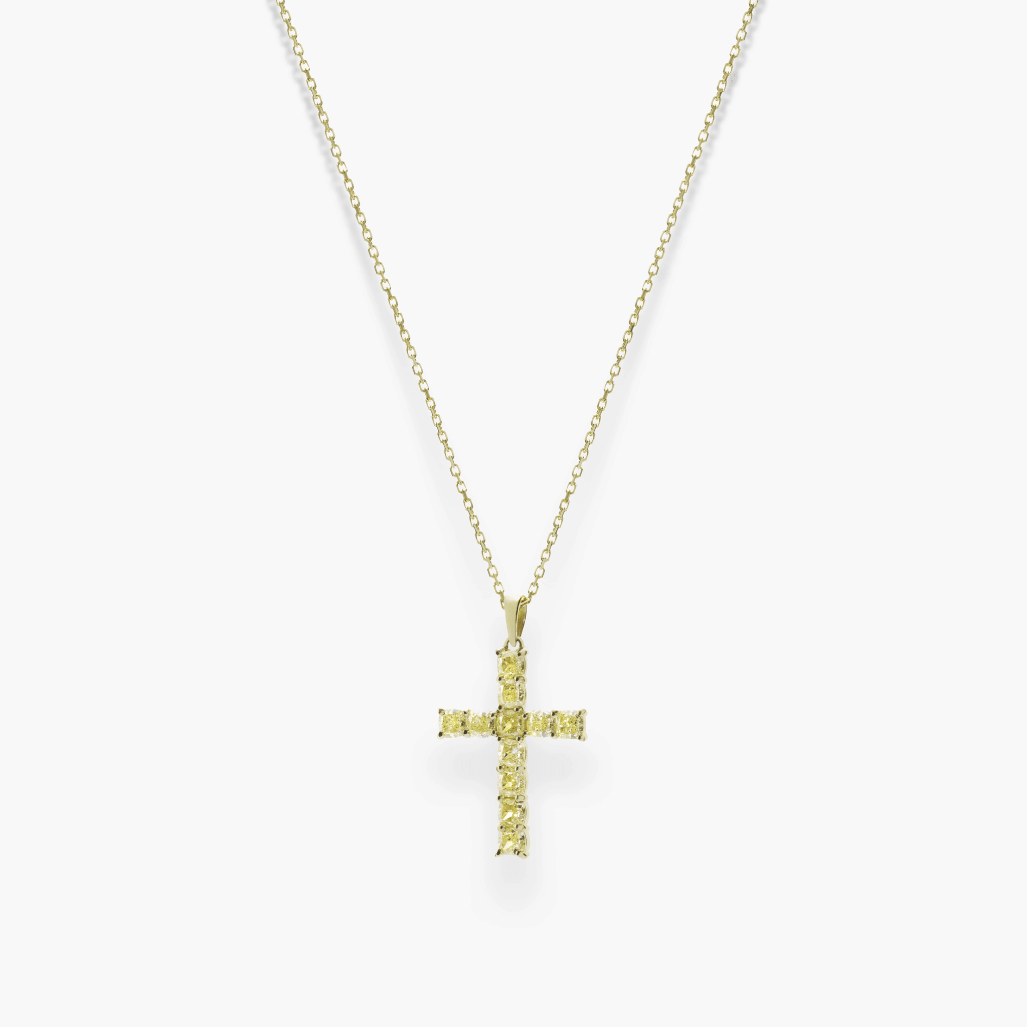 YELLOW CUSHION DIAMOND CROSS PENDANT - KAMNI Jewelry