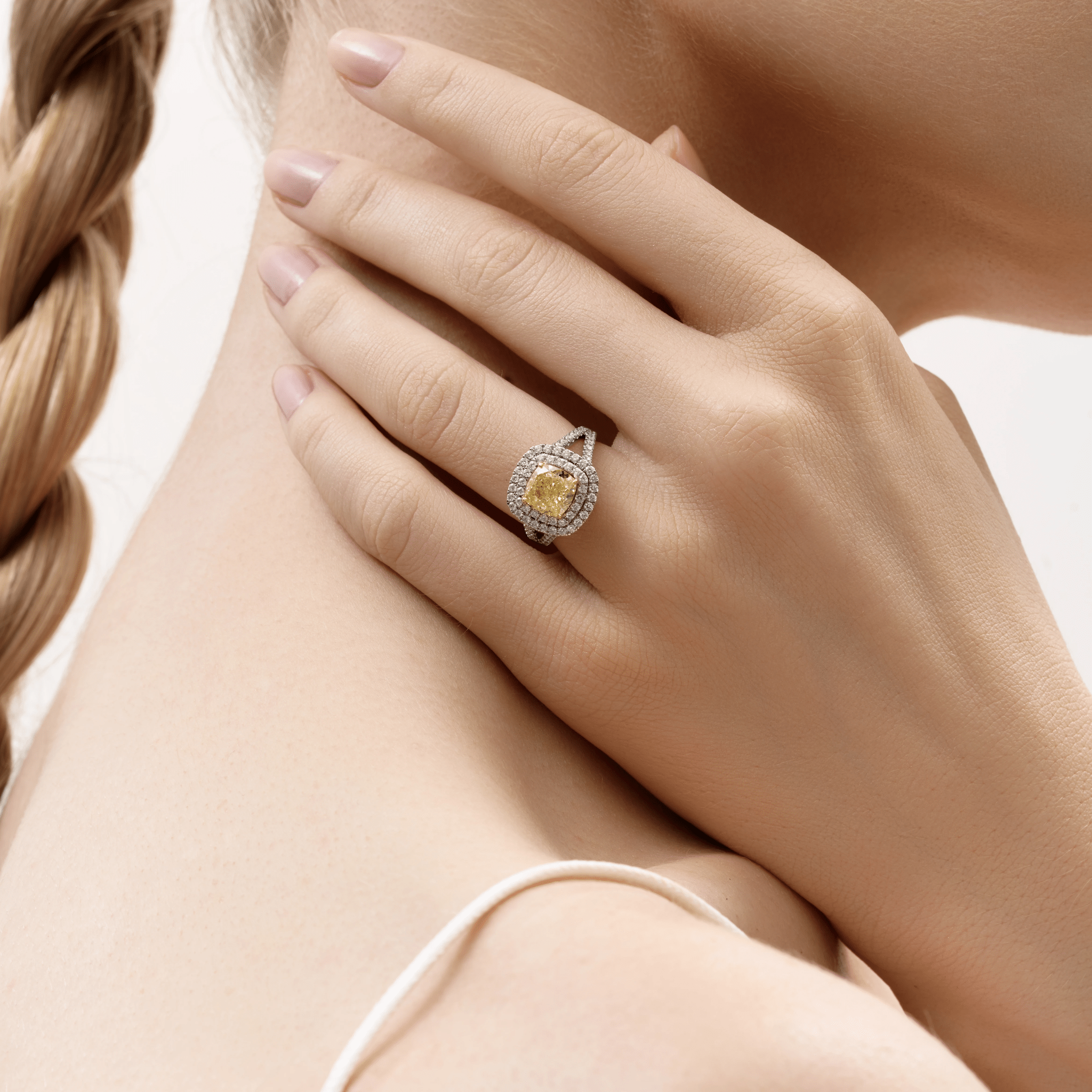YELLOW CUSHION DIAMOND HALO RING - KAMNI Jewelry