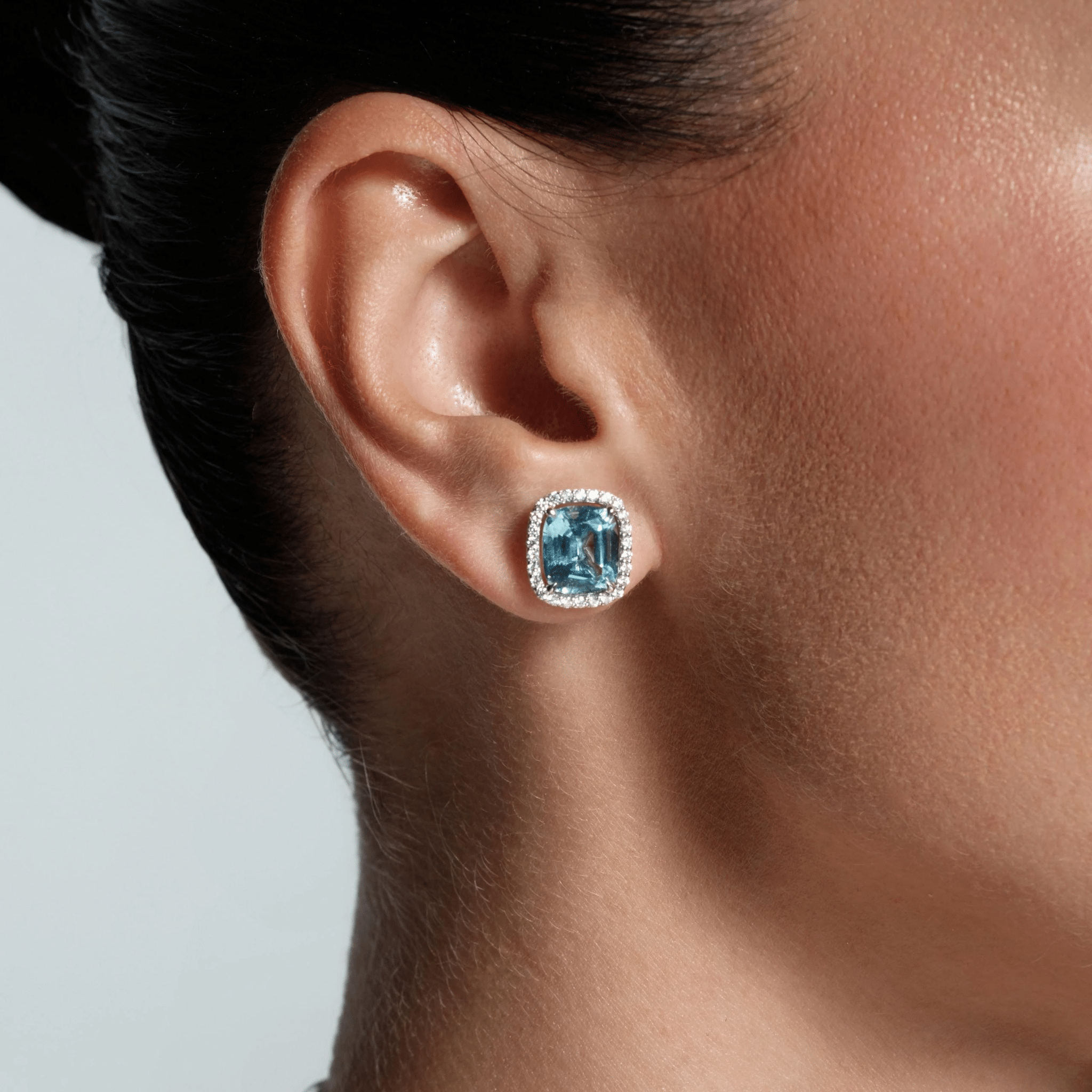 AQUAMARINE HALO EARRINGS - KAMNI Jewelry