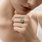 CUSHION CUT AQUAMARINE AND DIAMOND RING - KAMNI Jewelry