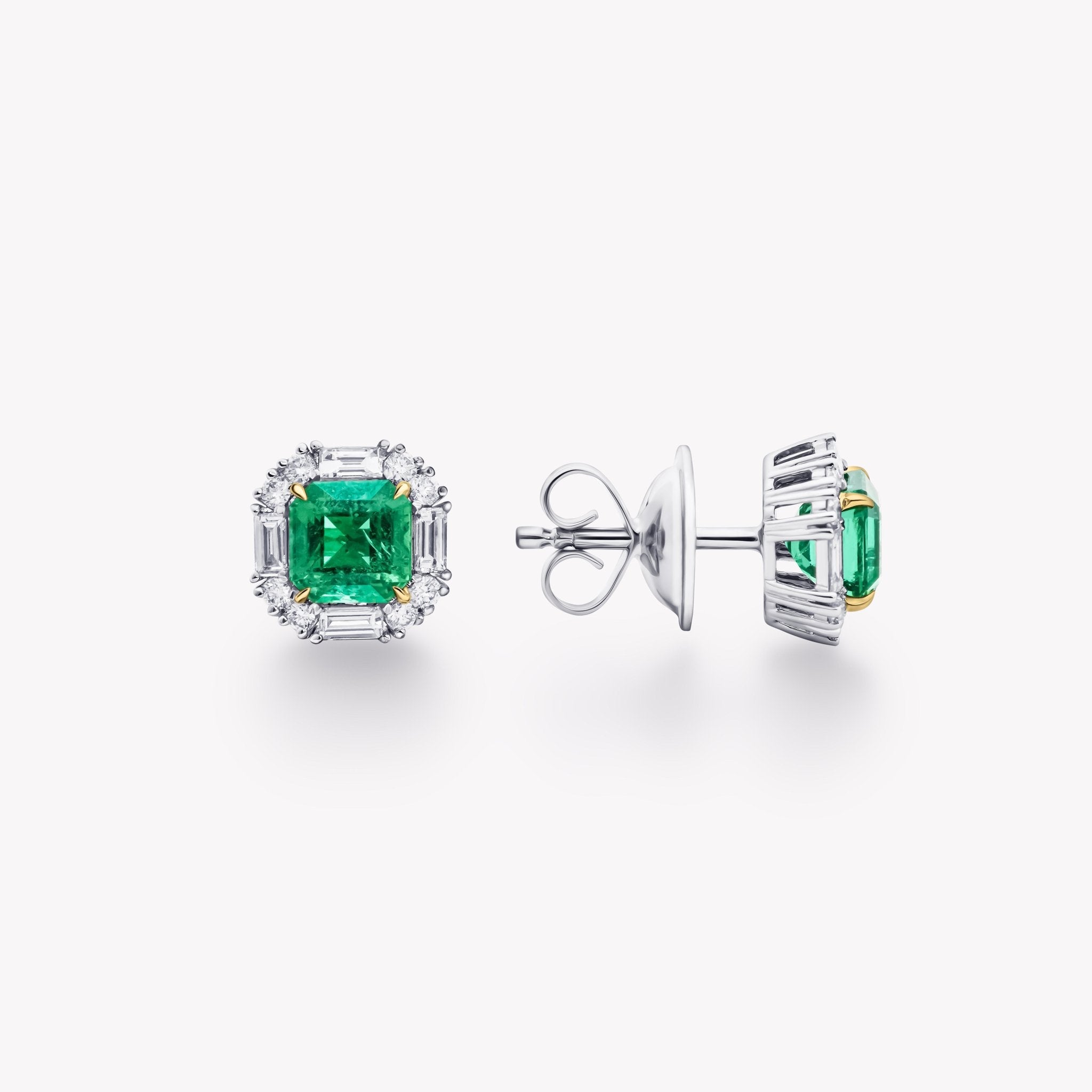 CUSHION CUT EMERALD AND DIAMOND EARRINGS - KAMNI Jewelry