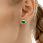 CUSHION CUT EMERALD AND DIAMOND EARRINGS - KAMNI Jewelry