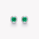 CUSHION CUT EMERALD AND DIAMOND EARRINGS - KAMNI Jewelry