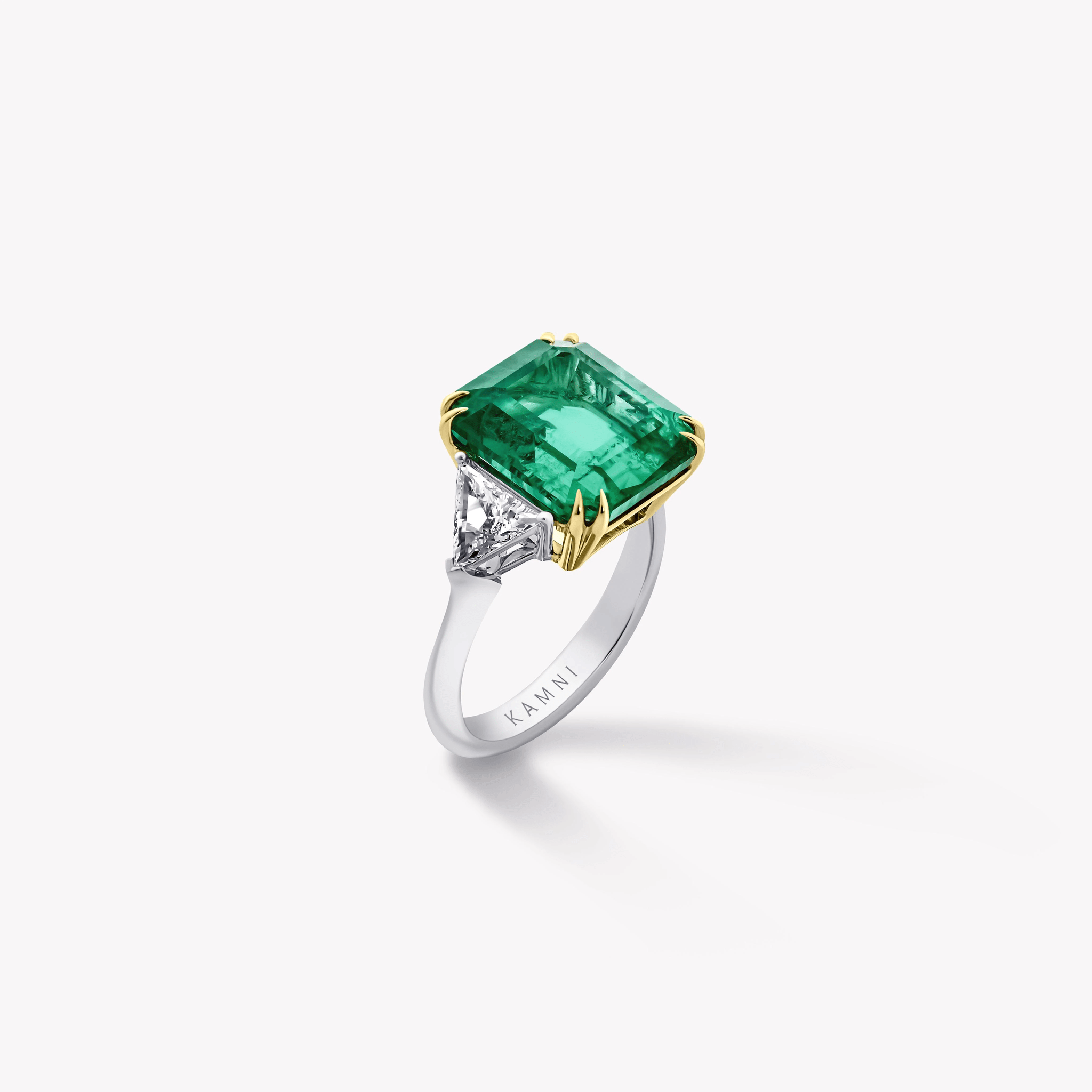 CUSHION CUT EMERALD AND DIAMOND RING - KAMNI Jewelry