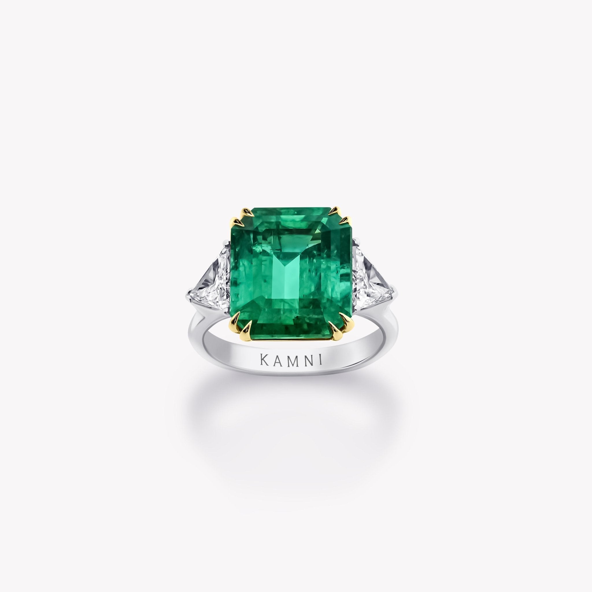 CUSHION CUT EMERALD AND DIAMOND RING - KAMNI Jewelry