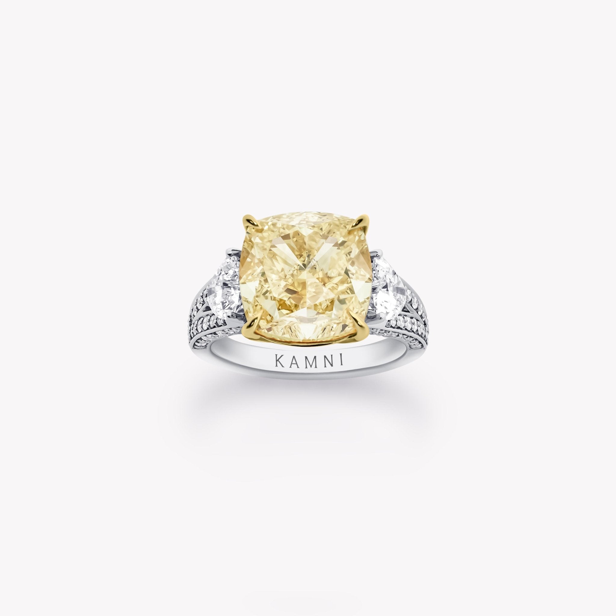 CUSHION CUT YELLOW DIAMOND ENGAGEMENT RING - KAMNI Jewelry