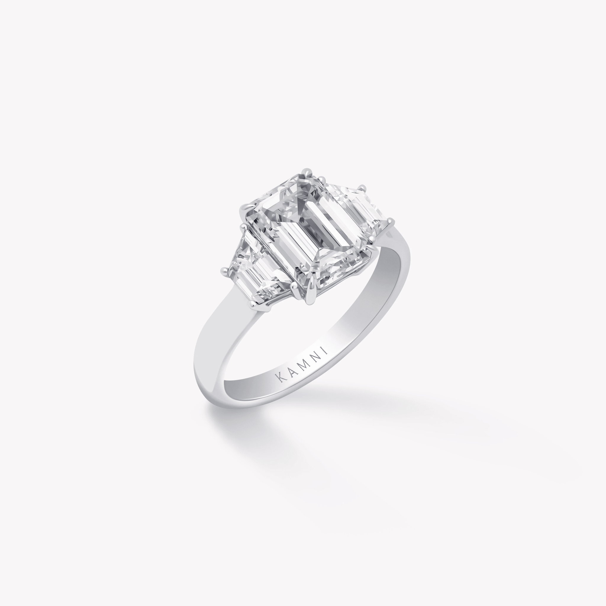 EMERALD AND TRAPEZE DIAMOND TRILOGY RING - KAMNI Jewelry