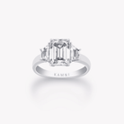 EMERALD AND TRAPEZE DIAMOND TRILOGY RING - KAMNI Jewelry
