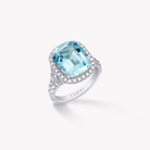 CUSHION CUT AQUAMARINE AND DIAMOND RING