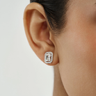 EMERALD-CUT DIAMOND HALO STUD EARRINGS