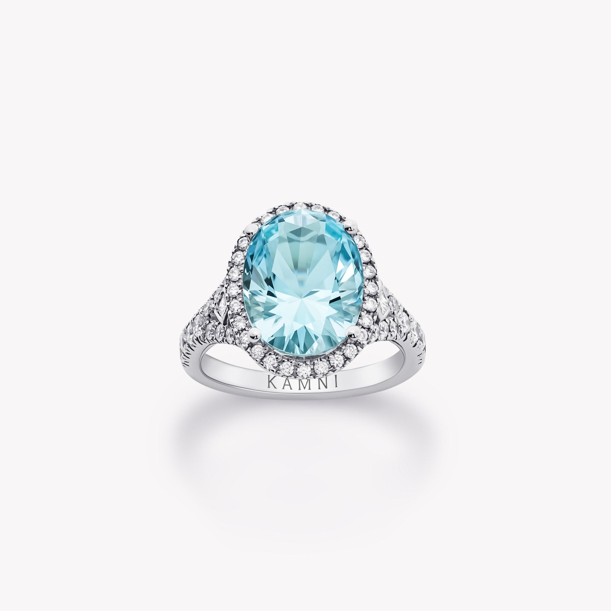 OVAL CUT AQUAMARINE AND DIAMOND RING - KAMNI Jewelry