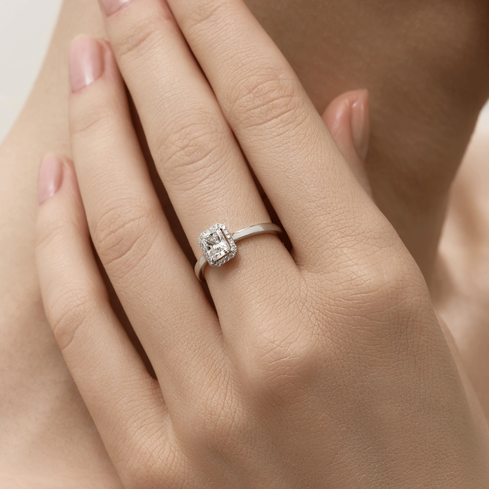 RADIANT DIAMOND HALO ENGAGEMENT RING - KAMNI Jewelry