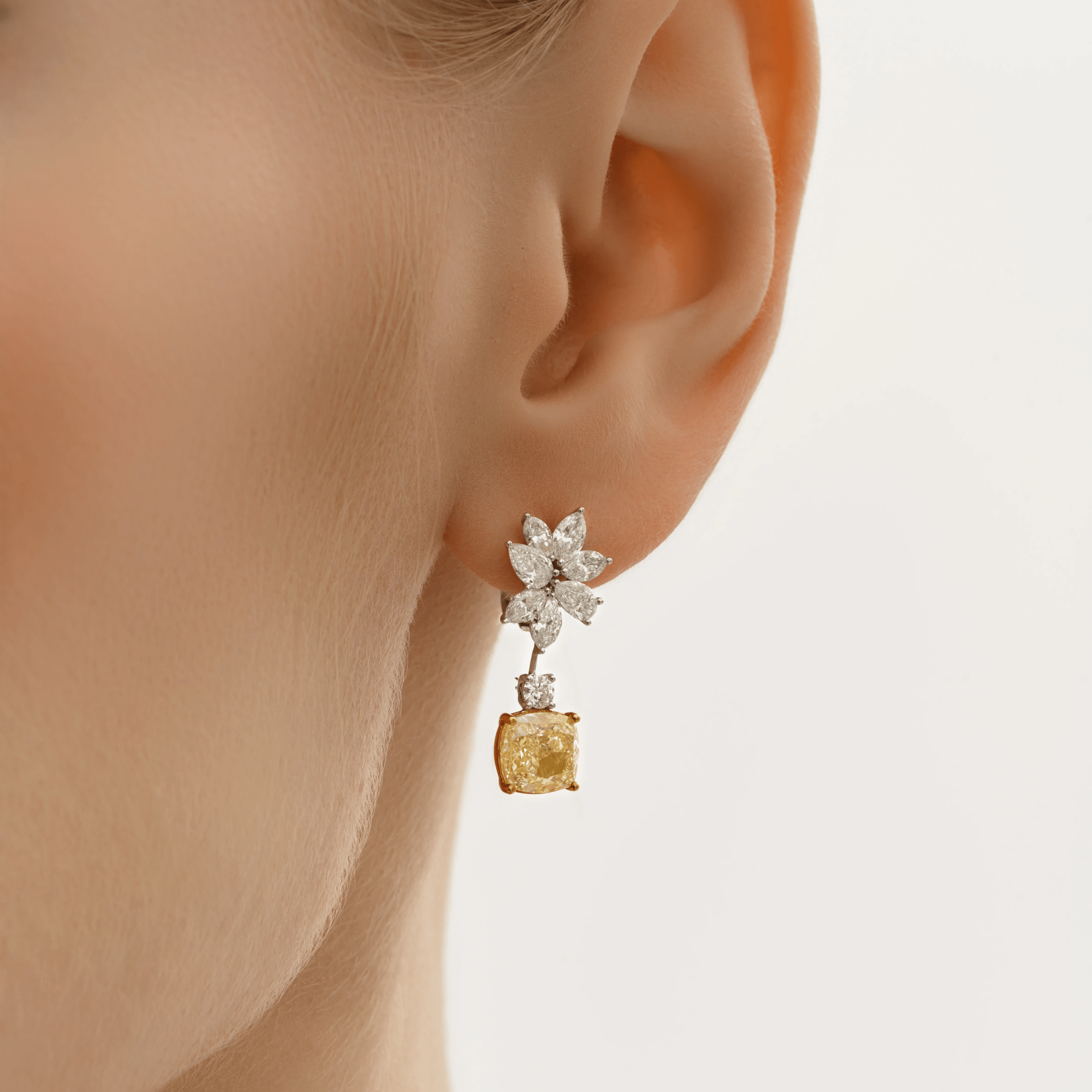 YELLOW CUSHION AND WHITE DIAMOND EARRINGS - KAMNI Jewelry