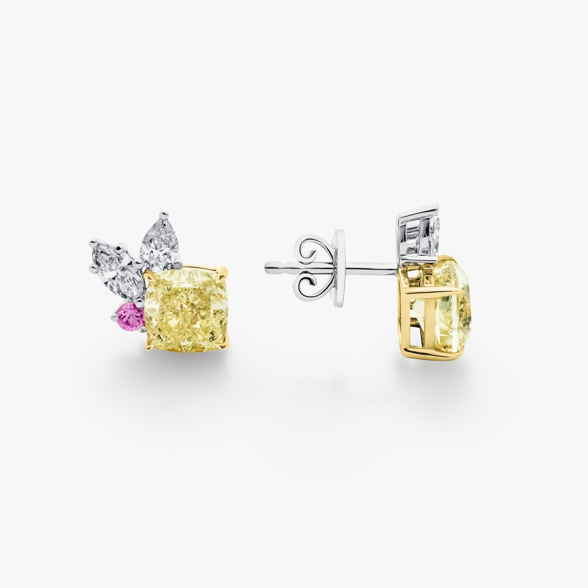 YELLOW CUSHION AND WHITE DIAMOND EARRINGS - KAMNI Jewelry