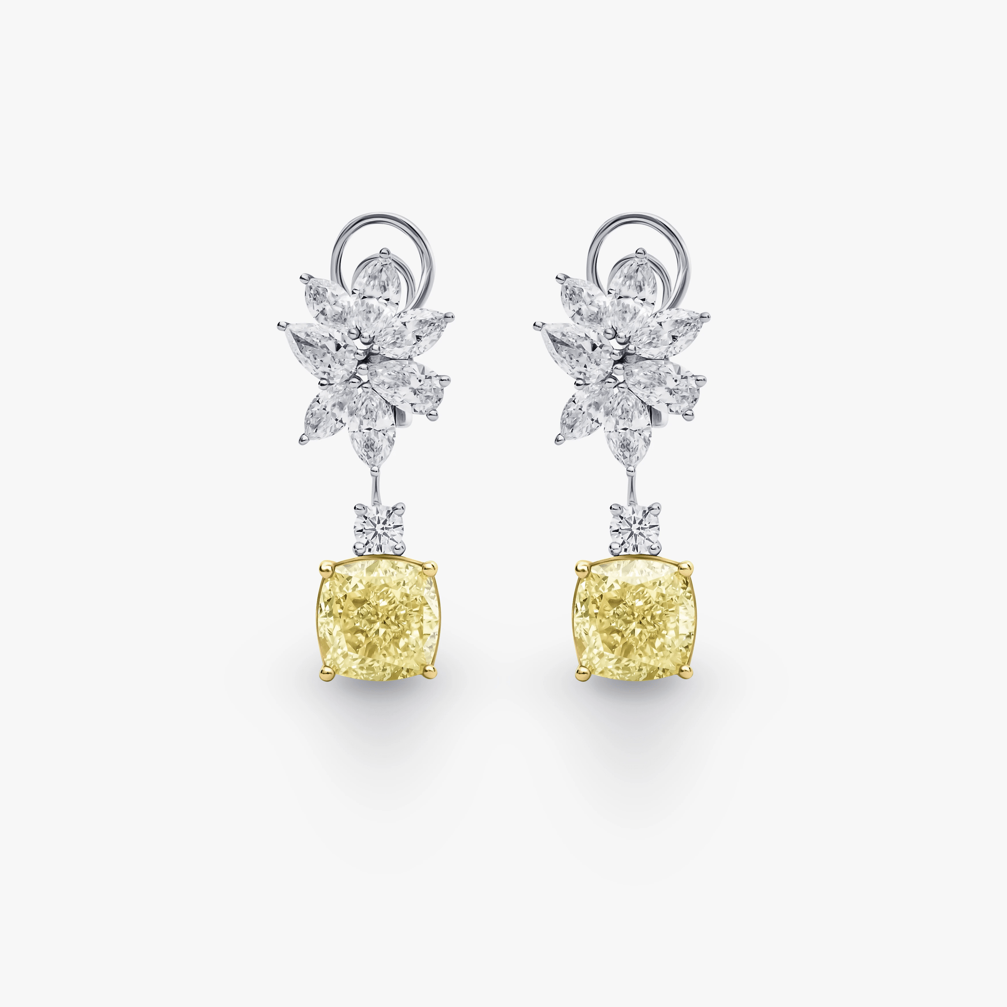 YELLOW CUSHION AND WHITE DIAMOND EARRINGS - KAMNI Jewelry