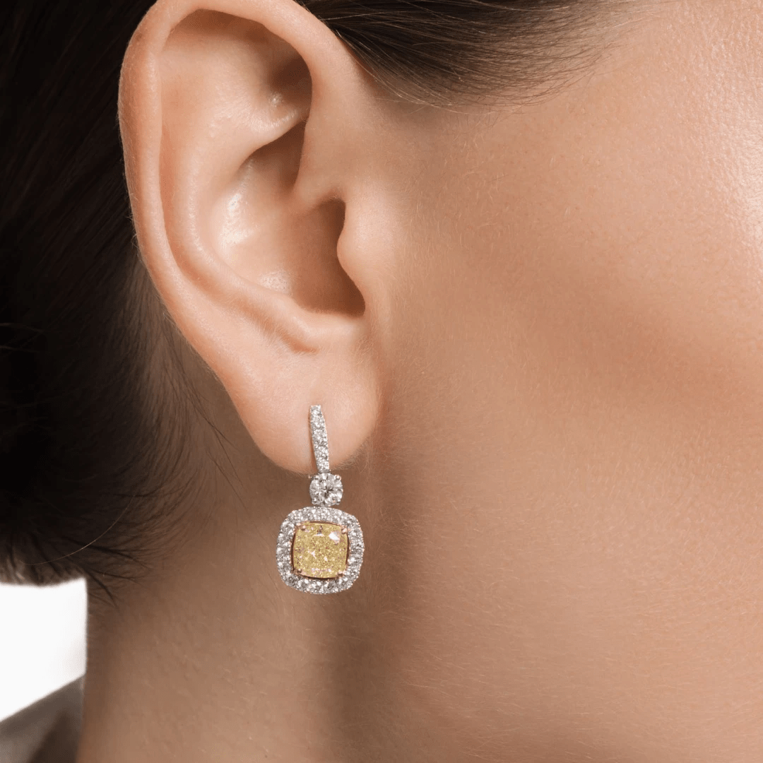 YELLOW CUSHION AND WHITE DIAMOND EARRINGS - KAMNI Jewelry