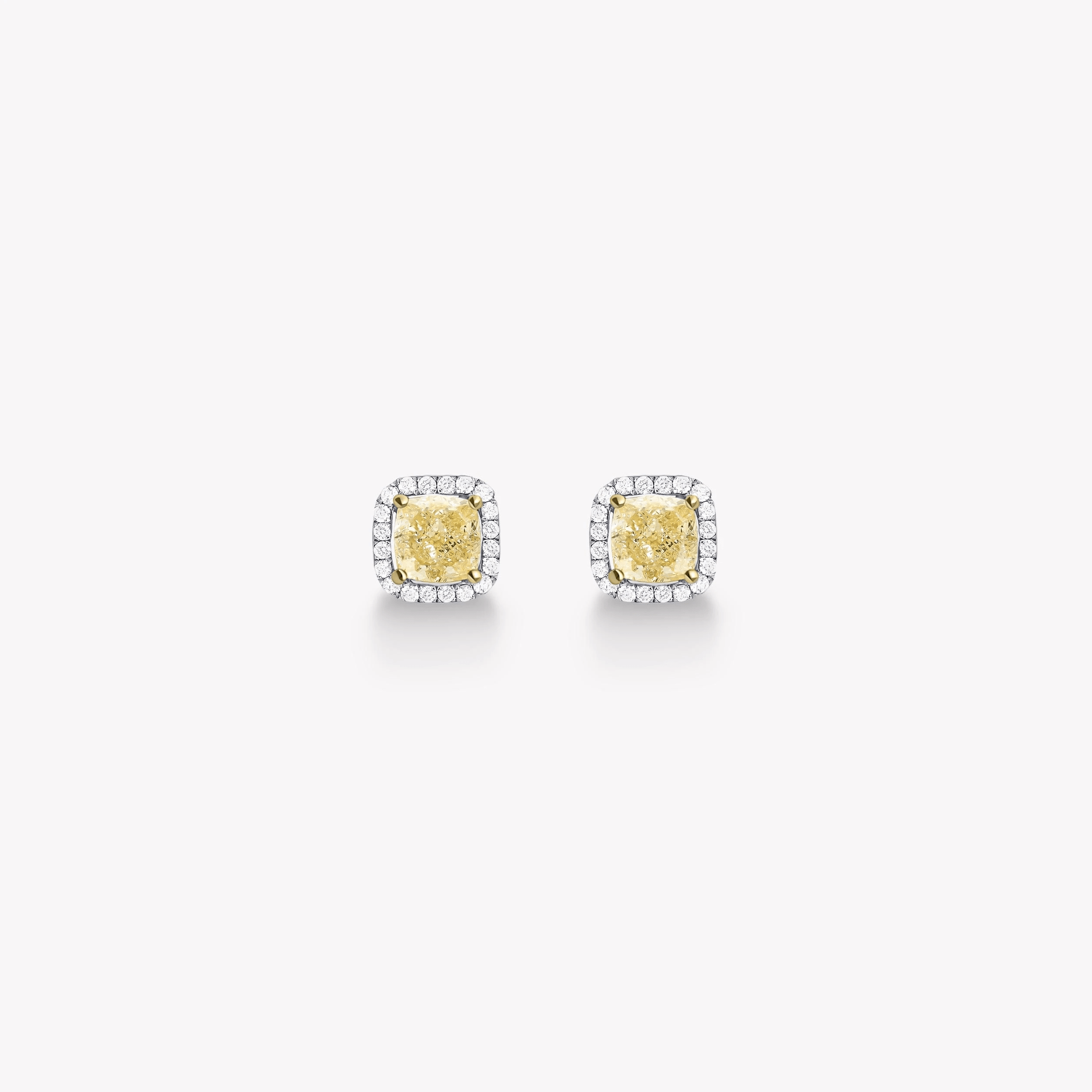 YELLOW CUSHION DIAMOND HALO EARRINGS - KAMNI Jewelry