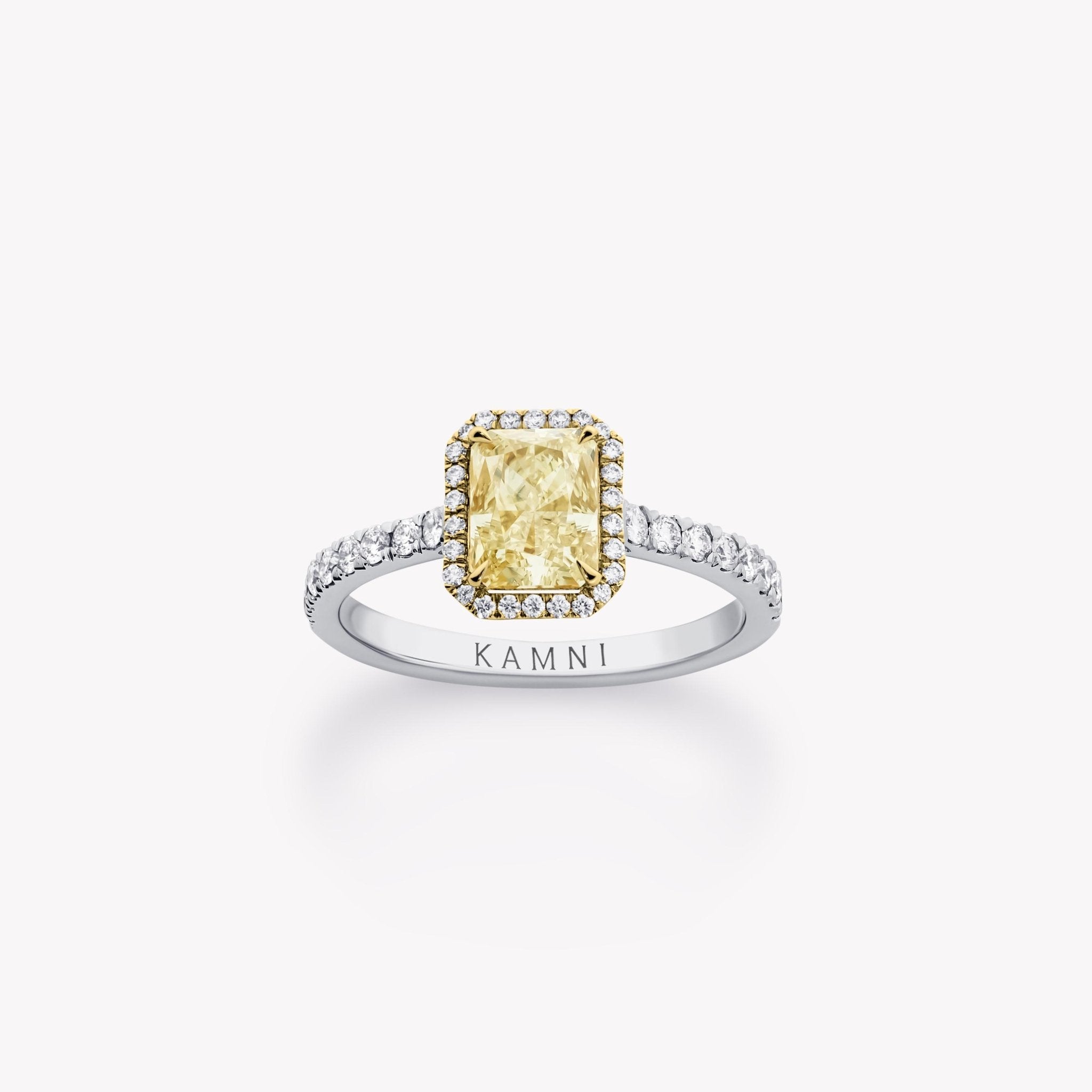 YELLOW CUSHION DIAMOND HALO ENGAGEMENT RING - KAMNI Jewelry