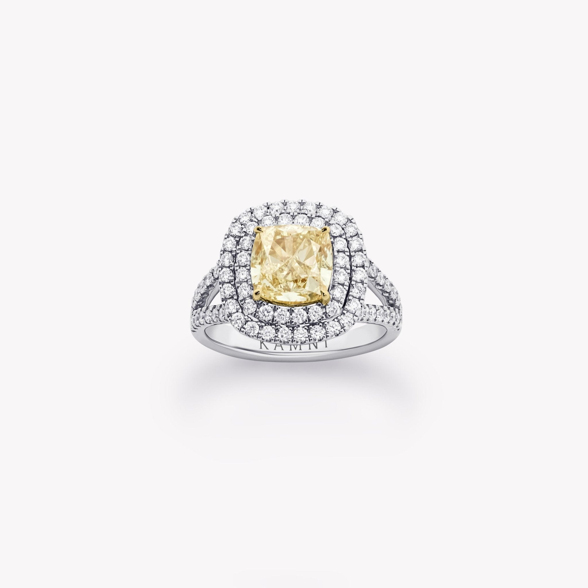 YELLOW CUSHION DIAMOND HALO RING - KAMNI Jewelry