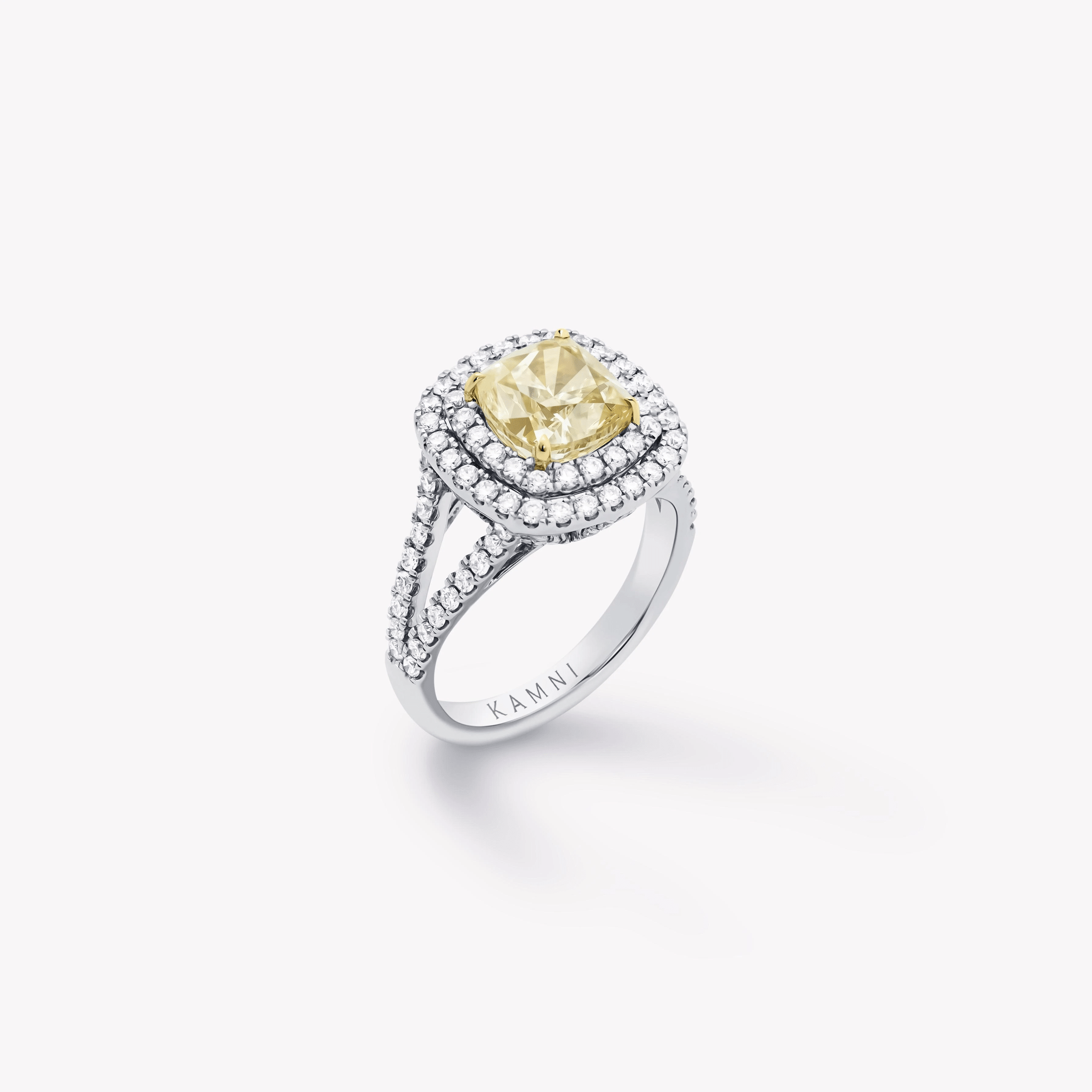 YELLOW CUSHION DIAMOND HALO RING - KAMNI Jewelry
